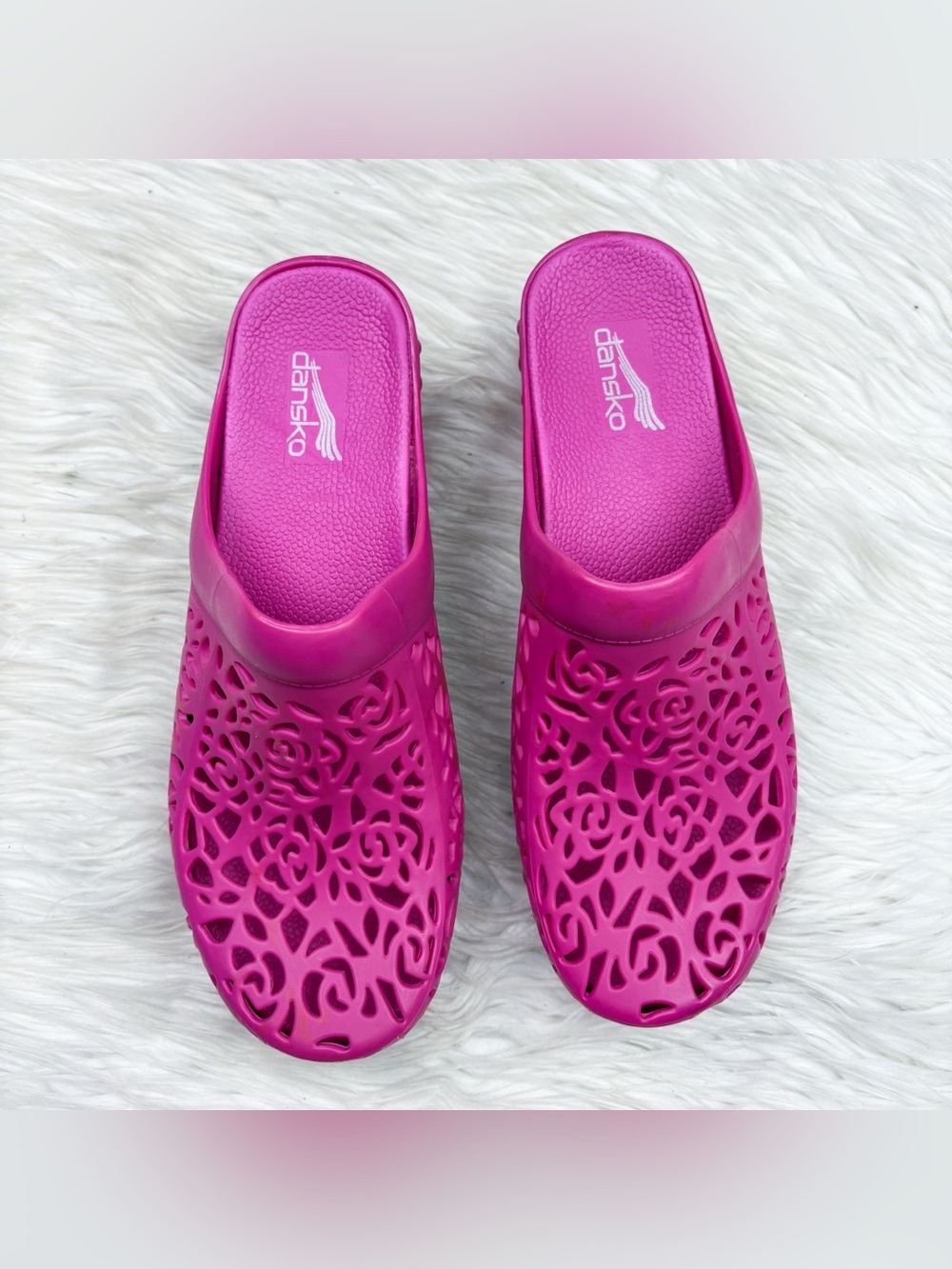 Dansko Pippa Molded Clog Shoe Hot Pink Barbie Lasercut Orthopedic Arch Support - Picture 6 of 13